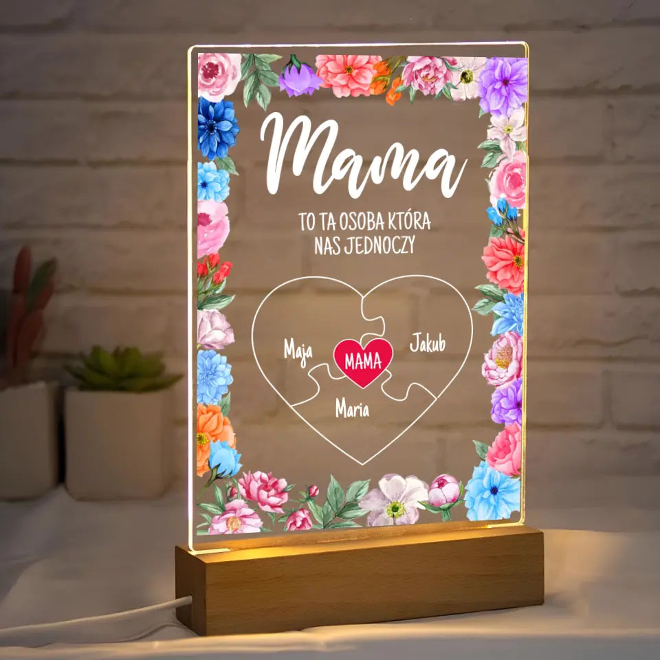 MAMA OSOBA KTÓRA NAS JEDNOCZY (Biały) - Druk na szkle, spersonalizowany prezent dla mamy