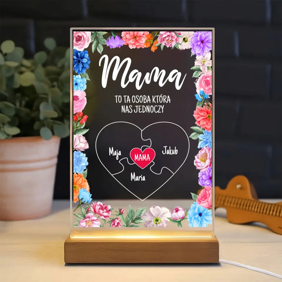MAMA OSOBA KTÓRA NAS JEDNOCZY (Biały) - Druk na szkle, spersonalizowany prezent dla mamy