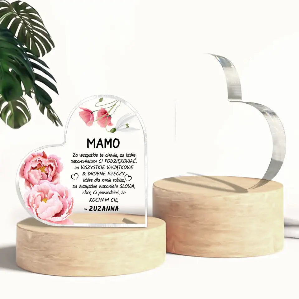 Serce z kwiatami - akrylowe serce, spersonalizowany prezent dla mamy