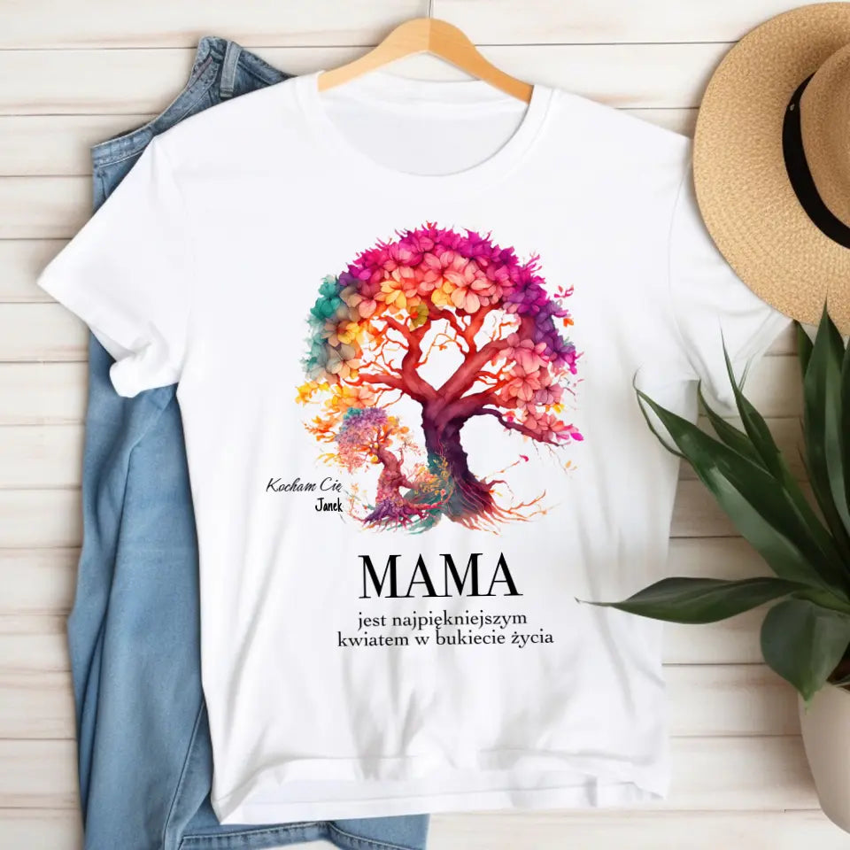 MAMA JEST NAJPIĘKNIEJSZYM KWIATEM - koszulka, wyjątkowy prezent dla mamy