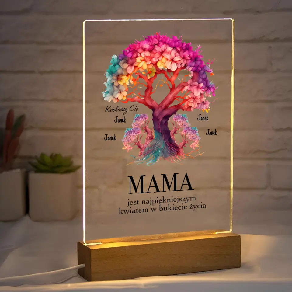 MAMA JEST NAJPIĘKNIEJSZYM KWIATEM (4-5 osob) - Druk na szkle, spersonalizowany prezent dla mamy