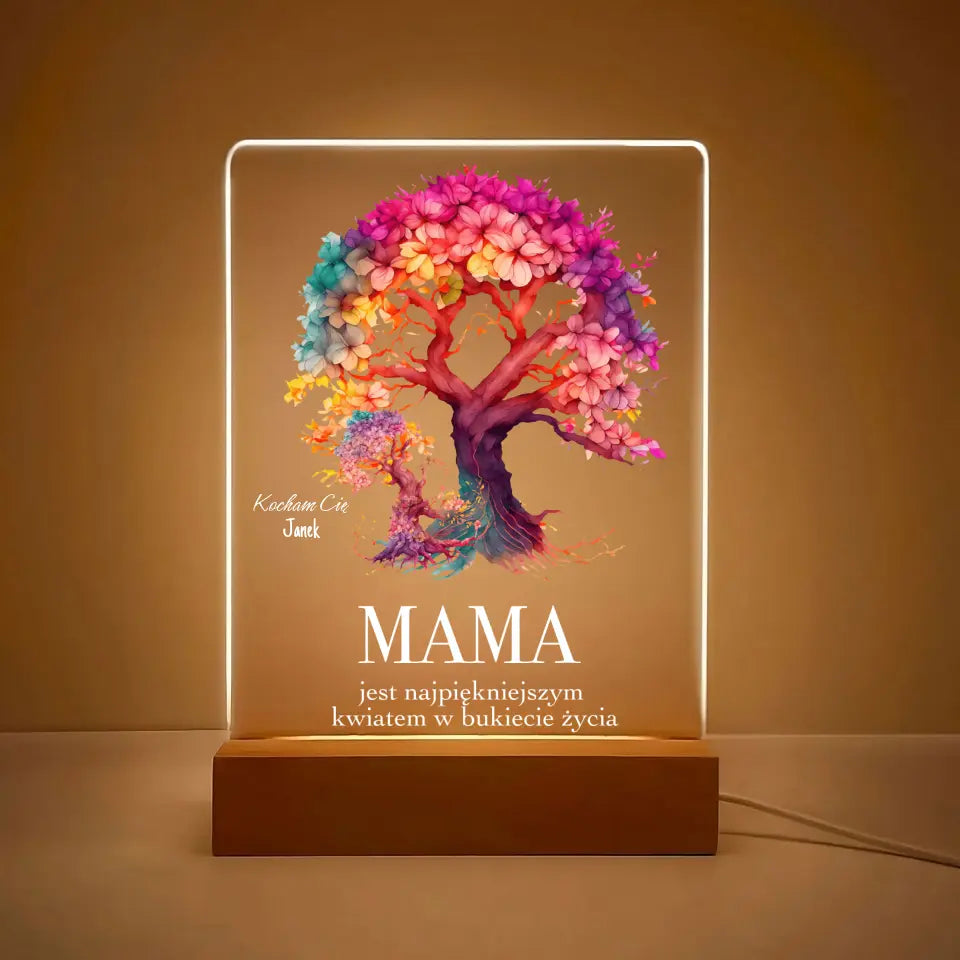 MAMA JEST NAJPIĘKNIEJSZYM KWIATEM (Biały) - Druk na szkle, spersonalizowany prezent dla mamy