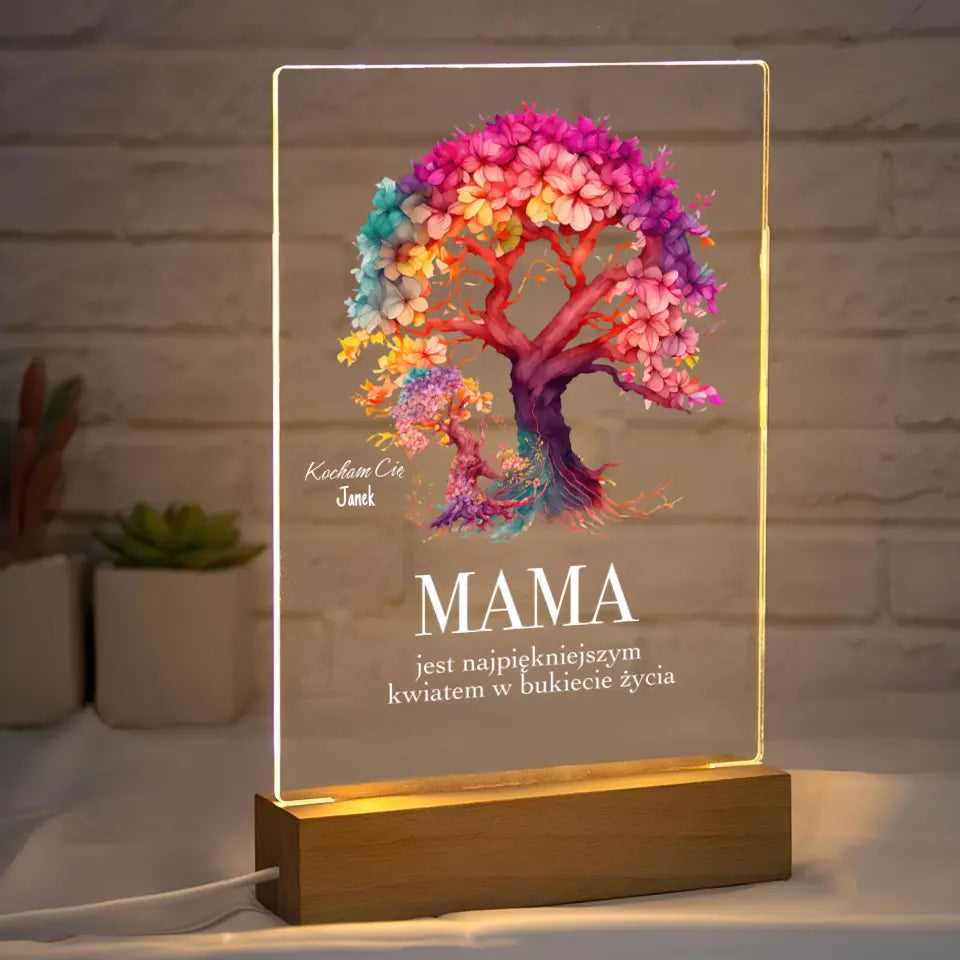 MAMA JEST NAJPIĘKNIEJSZYM KWIATEM (Biały) - Druk na szkle, spersonalizowany prezent dla mamy