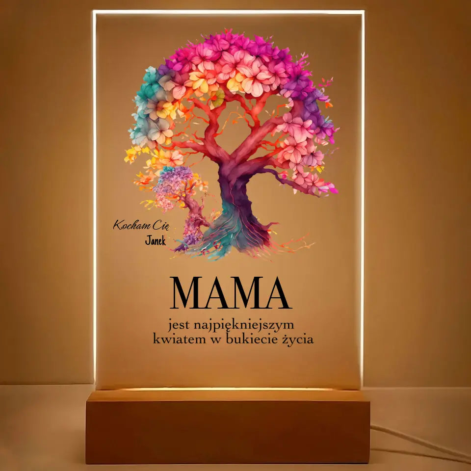 MAMA JEST NAJPIĘKNIEJSZYM KWIATEM - Druk na szkle, spersonalizowany prezent dla mamy
