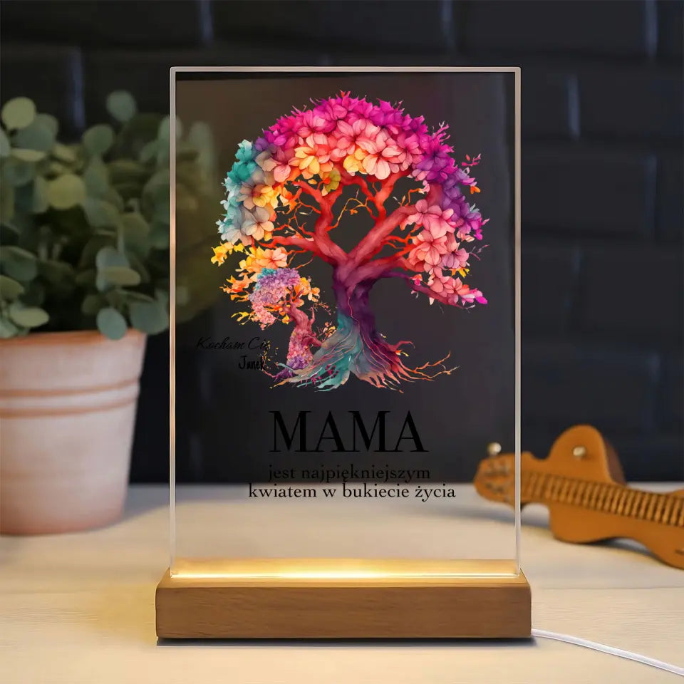 MAMA JEST NAJPIĘKNIEJSZYM KWIATEM - Druk na szkle, spersonalizowany prezent dla mamy