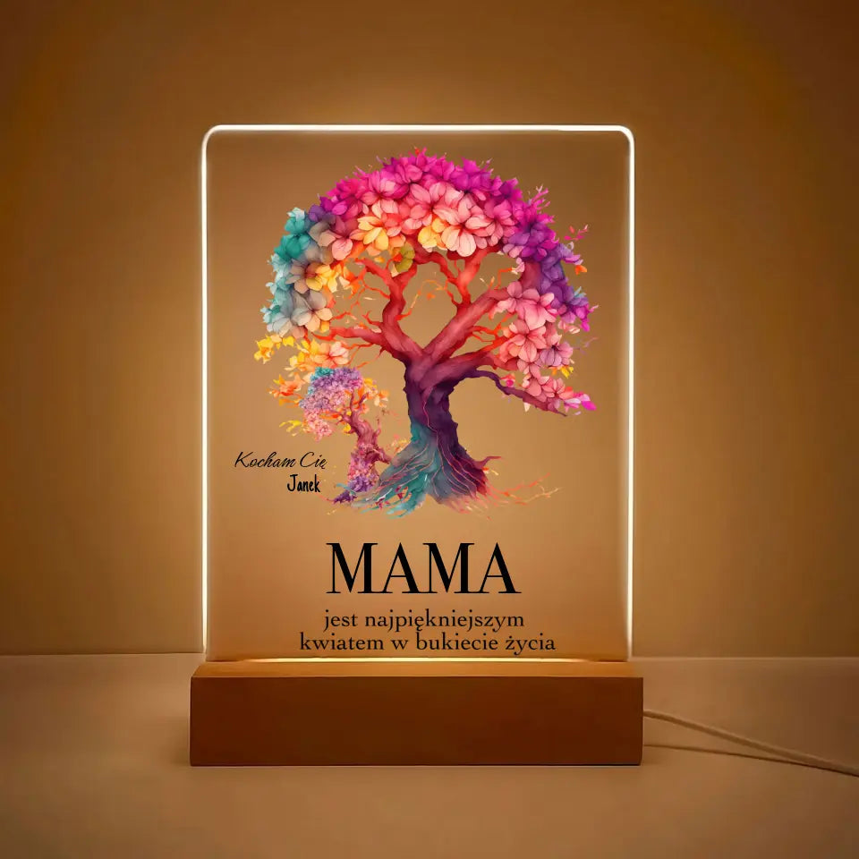 MAMA JEST NAJPIĘKNIEJSZYM KWIATEM - Druk na szkle, spersonalizowany prezent dla mamy