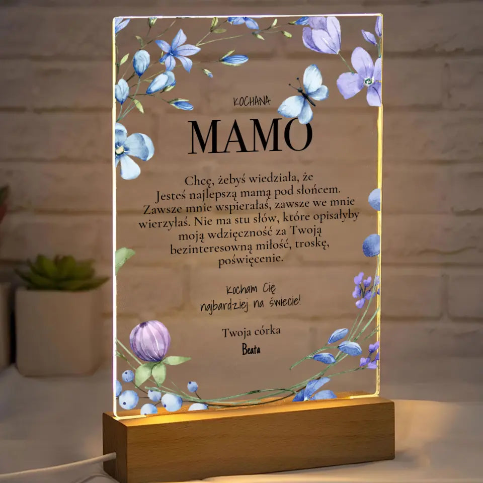 Kochana Mamo - Druk na szkle, spersonalizowany prezent dla mamy