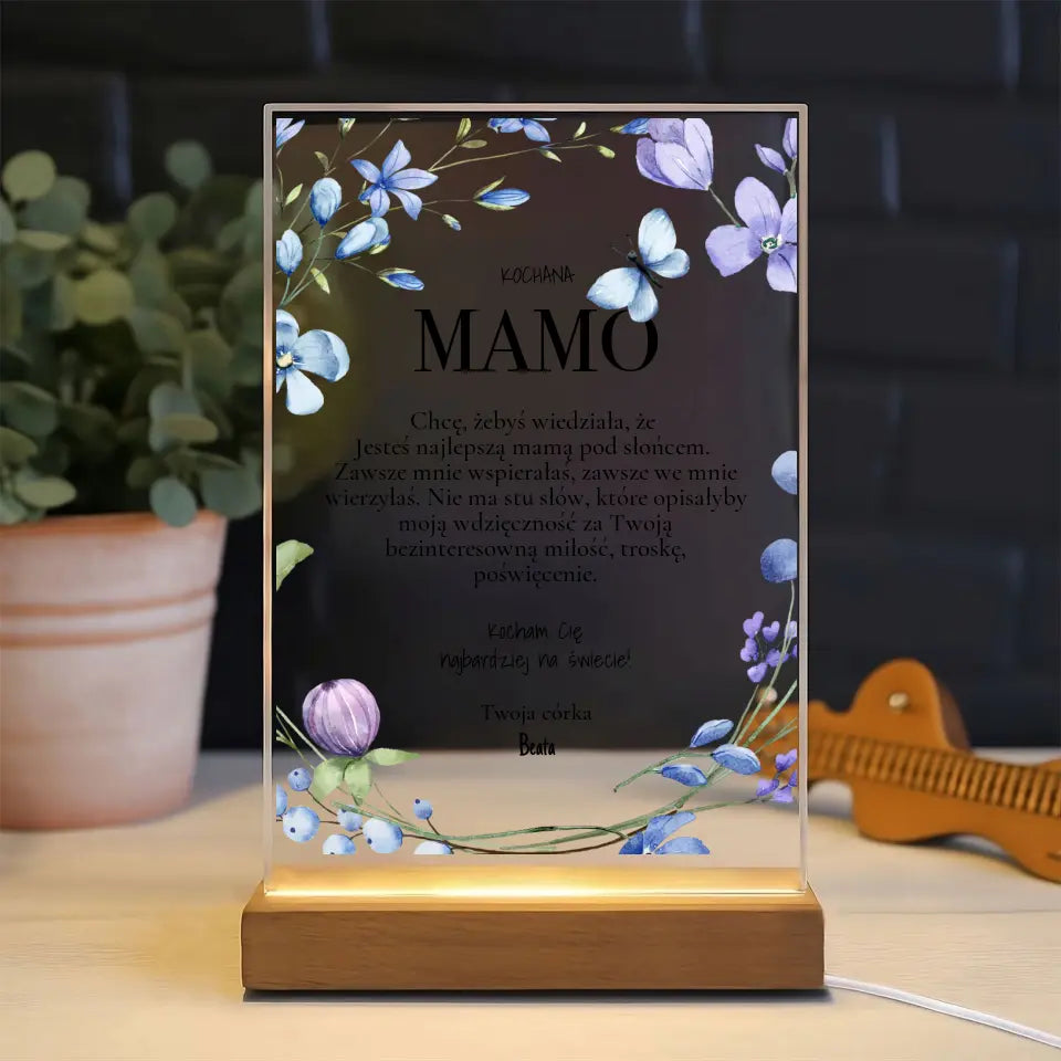 Kochana Mamo - Druk na szkle, spersonalizowany prezent dla mamy
