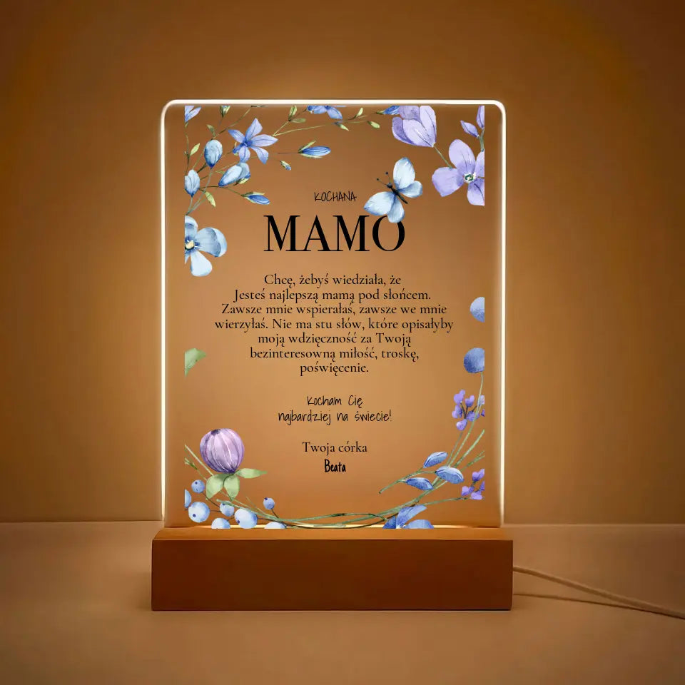 Kochana Mamo - Druk na szkle, spersonalizowany prezent dla mamy