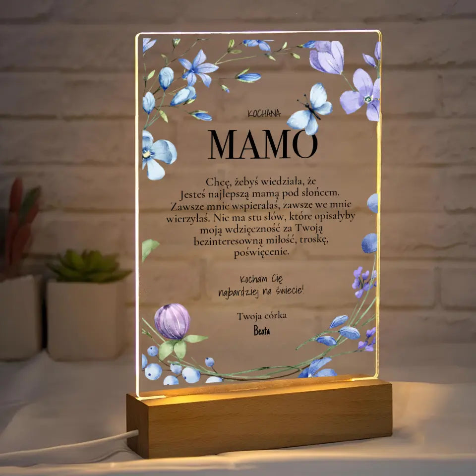 Kochana Mamo - Druk na szkle, spersonalizowany prezent dla mamy