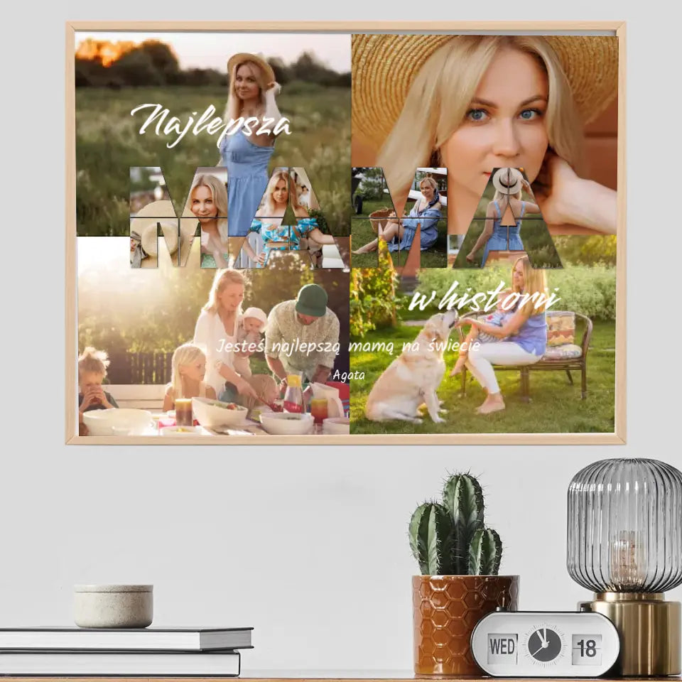 Kolaż dla mamy na 8 zdjęć (ciemne tło) - druk na płótnie, spersonalizowany prezent dla mamy