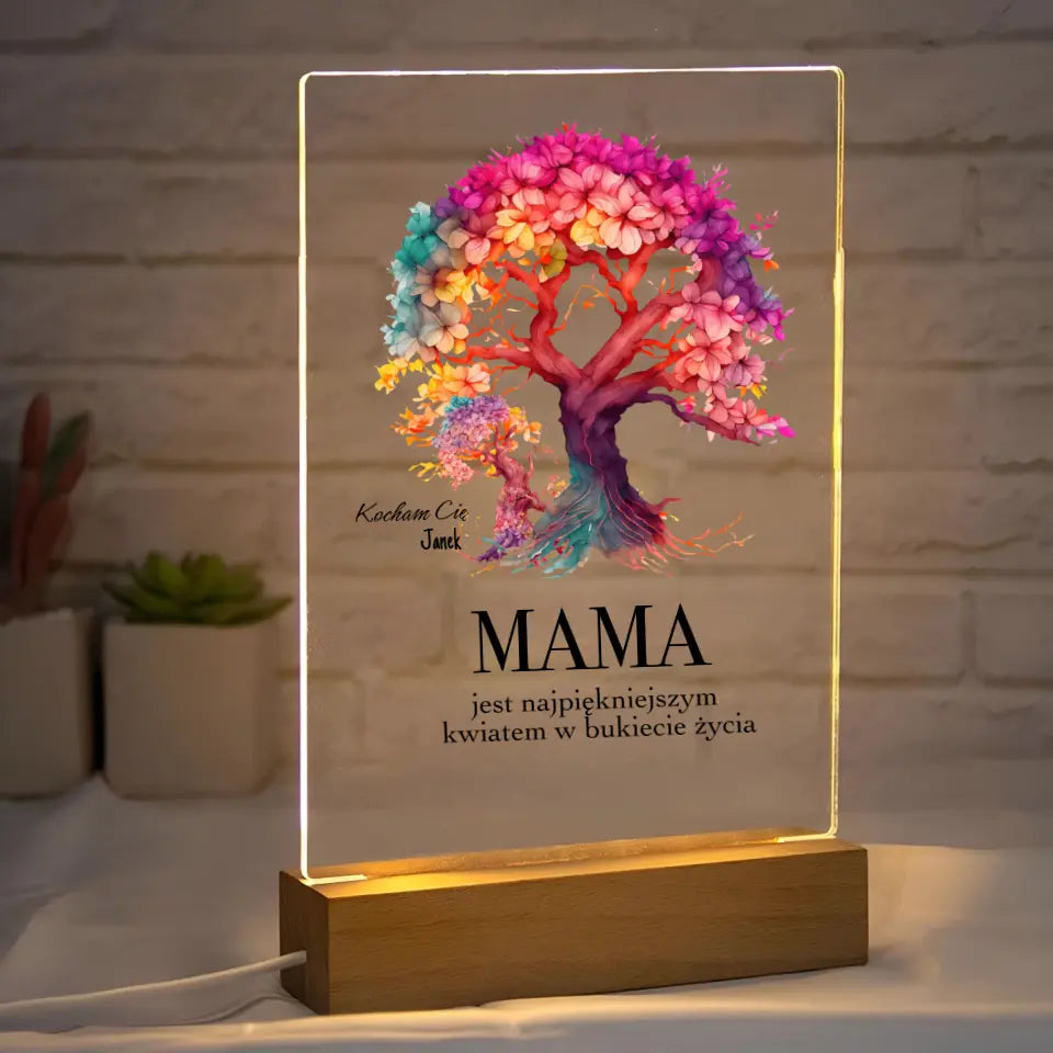 MAMA JEST NAJPIĘKNIEJSZYM KWIATEM - Druk na szkle, spersonalizowany prezent dla mamy
