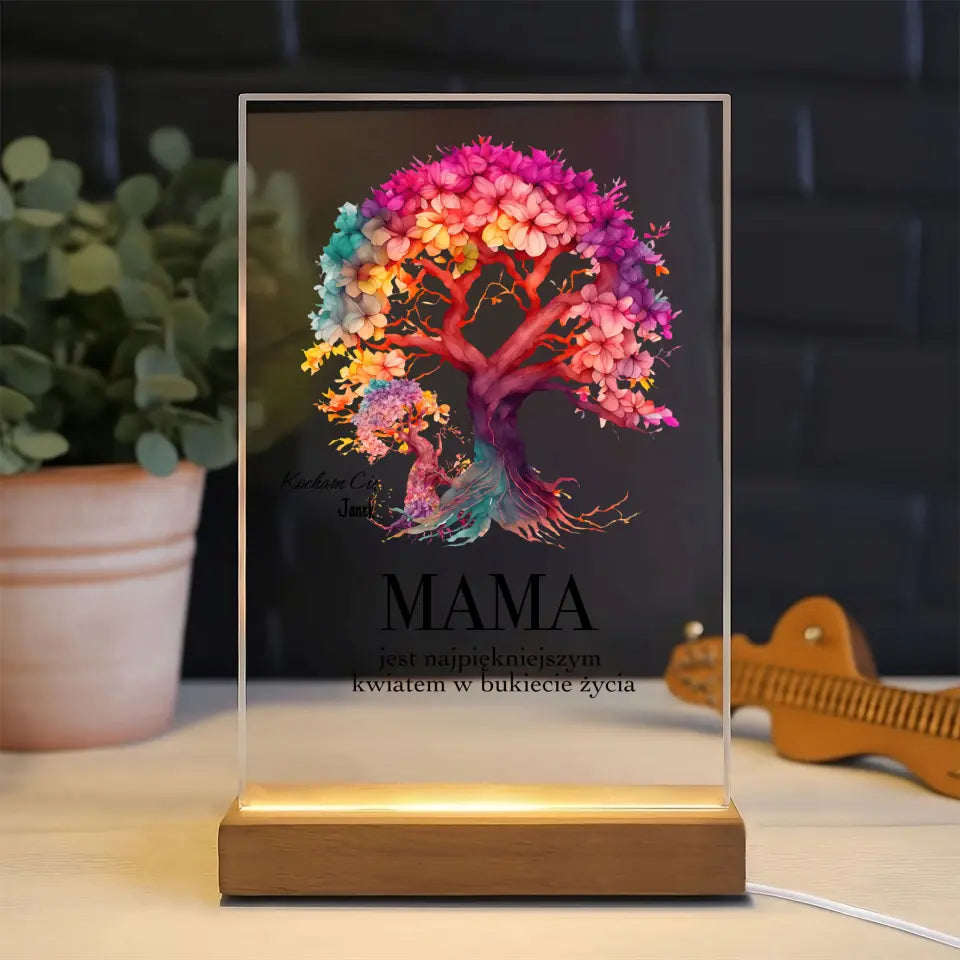 MAMA JEST NAJPIĘKNIEJSZYM KWIATEM - Druk na szkle, spersonalizowany prezent dla mamy