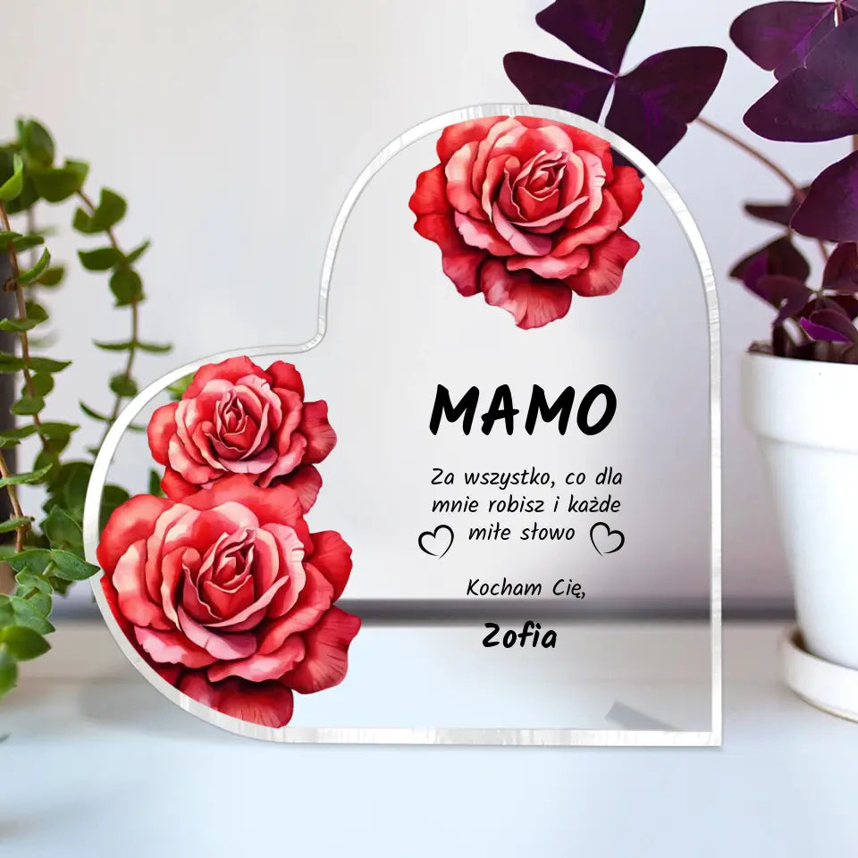 Serce z kwiatami #2 - akrylowe serce, spersonalizowany prezent dla mamy