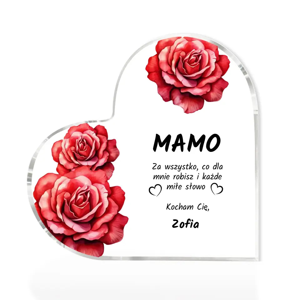 Serce z kwiatami #2 - akrylowe serce, spersonalizowany prezent dla mamy