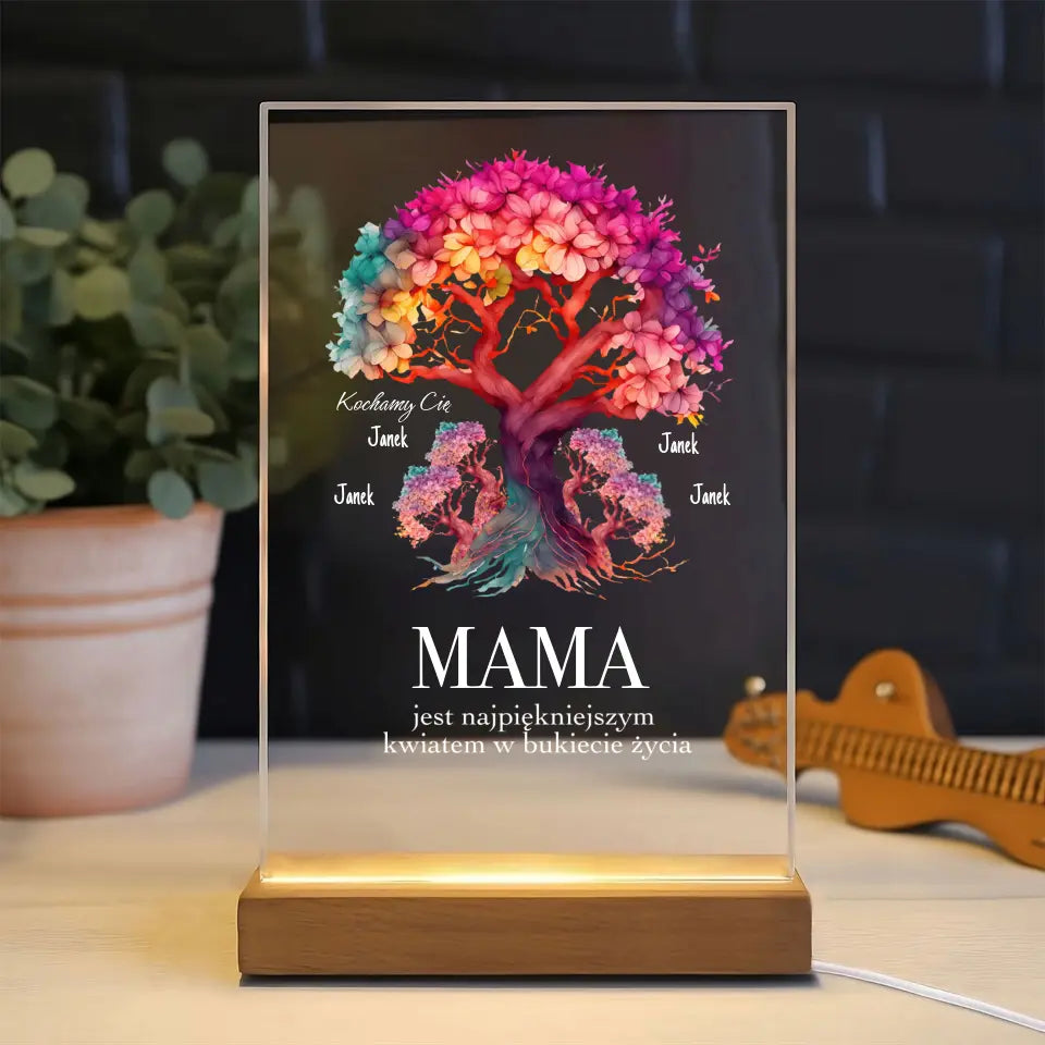 MAMA JEST NAJPIĘKNIEJSZYM KWIATEM (Biały 4-5 osob) - Druk na szkle, spersonalizowany prezent dla mamy