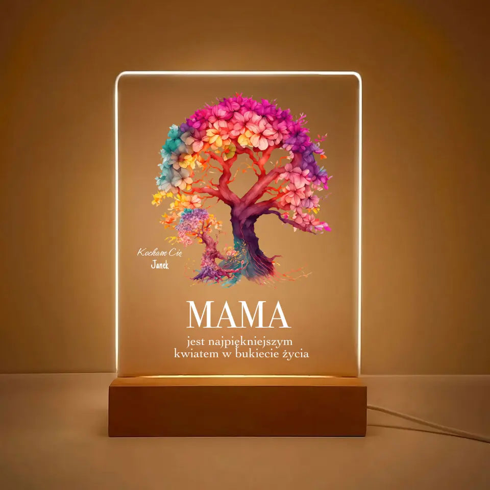 MAMA JEST NAJPIĘKNIEJSZYM KWIATEM (Biały) - Druk na szkle, spersonalizowany prezent dla mamy