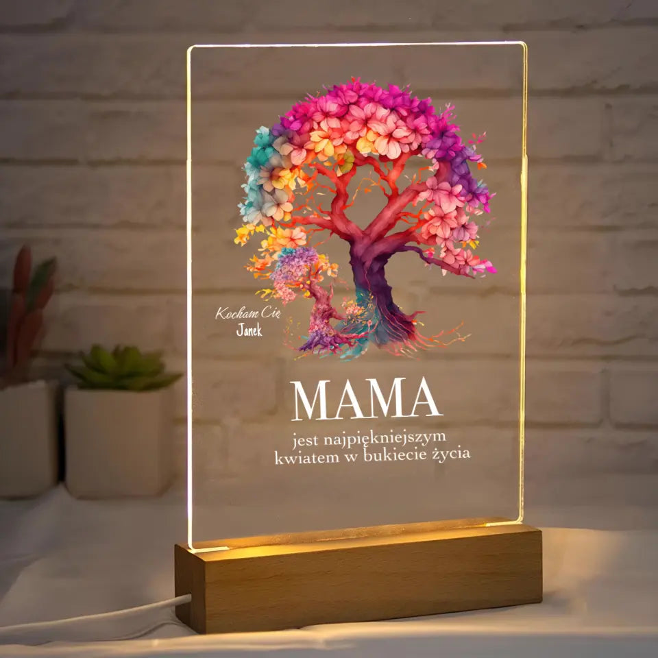 MAMA JEST NAJPIĘKNIEJSZYM KWIATEM (Biały) - Druk na szkle, spersonalizowany prezent dla mamy