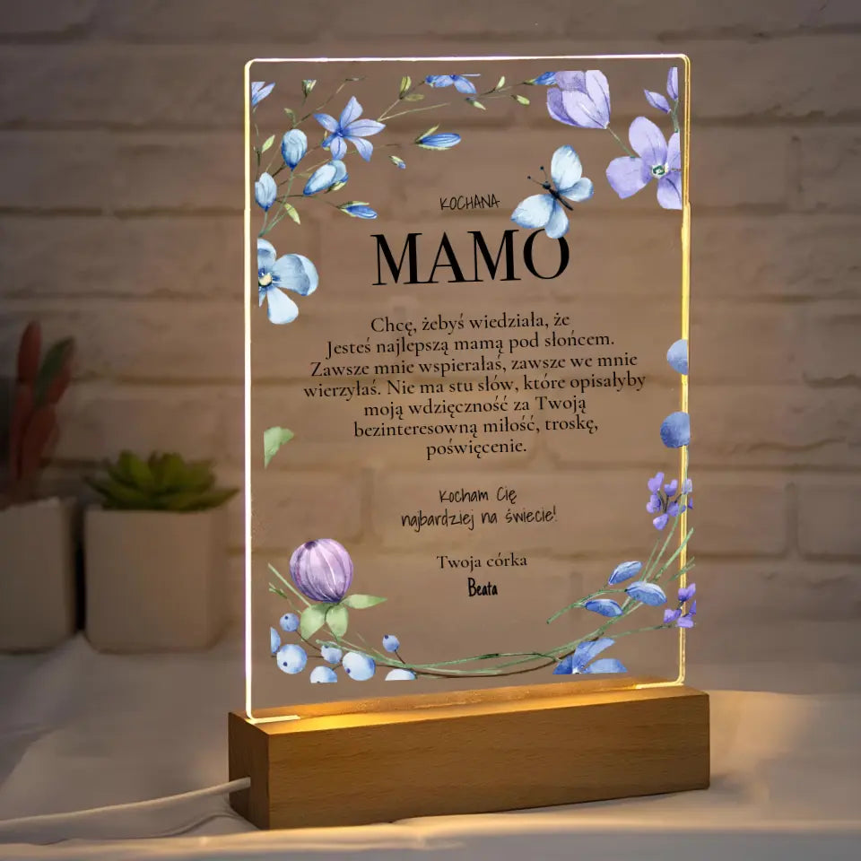 Kochana Mamo - Druk na szkle, spersonalizowany prezent dla mamy