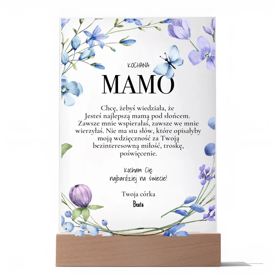 Kochana Mamo - Druk na szkle, spersonalizowany prezent dla mamy