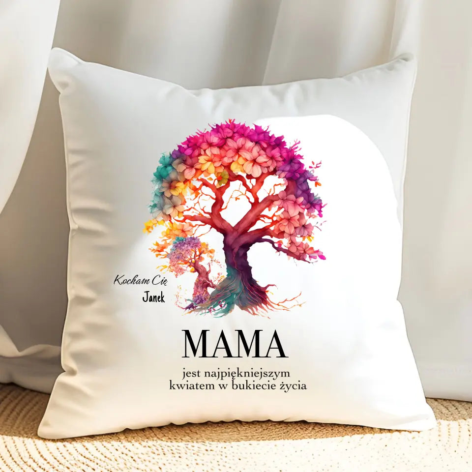 MAMA JEST NAJPIĘKNIEJSZYM KWIATEM - poduszka, spersonalizowany prezent dla mamy