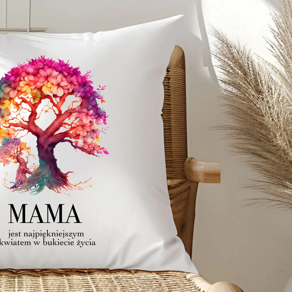 MAMA JEST NAJPIĘKNIEJSZYM KWIATEM - poduszka, spersonalizowany prezent dla mamy
