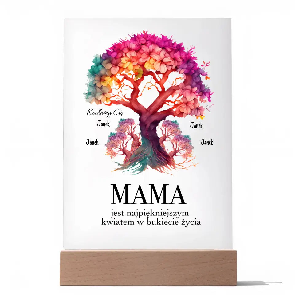 MAMA JEST NAJPIĘKNIEJSZYM KWIATEM (4-5 osob) - Druk na szkle, spersonalizowany prezent dla mamy