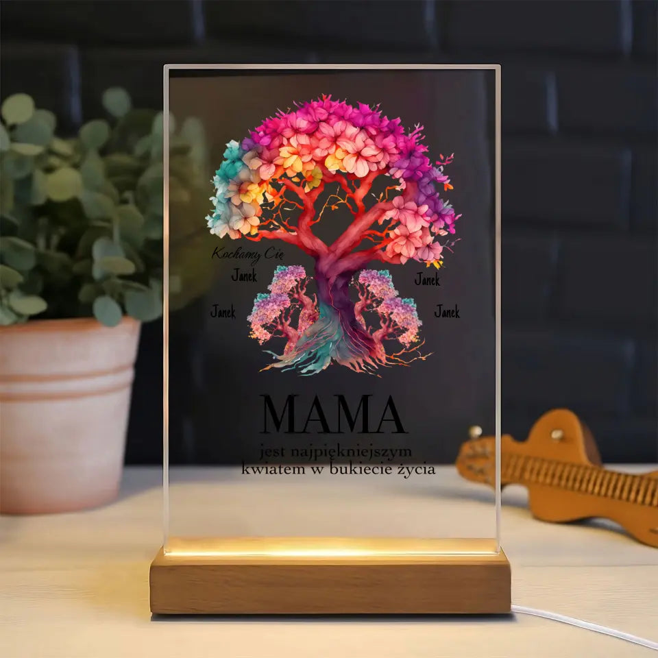 MAMA JEST NAJPIĘKNIEJSZYM KWIATEM (4-5 osob) - Druk na szkle, spersonalizowany prezent dla mamy