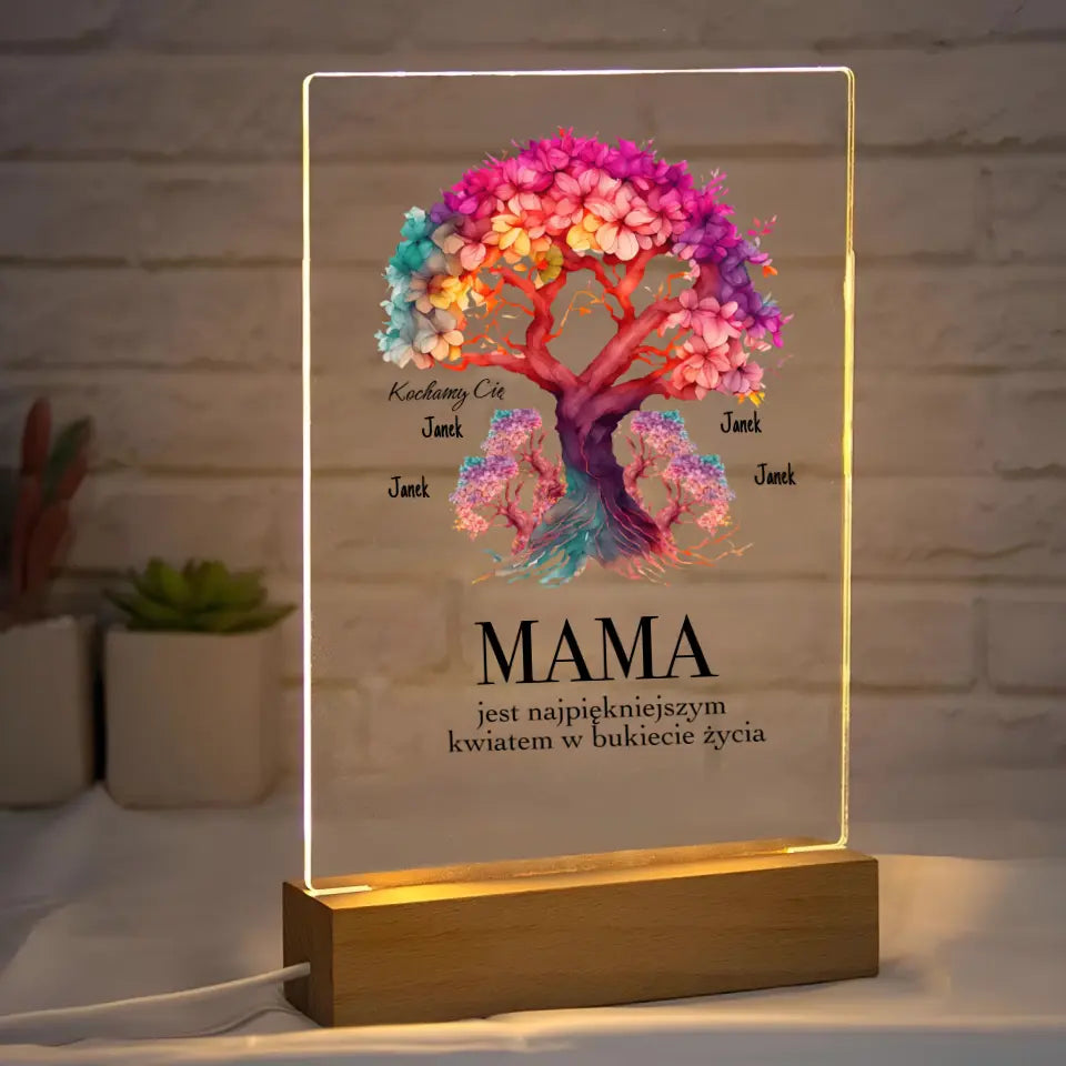 MAMA JEST NAJPIĘKNIEJSZYM KWIATEM (4-5 osob) - Druk na szkle, spersonalizowany prezent dla mamy