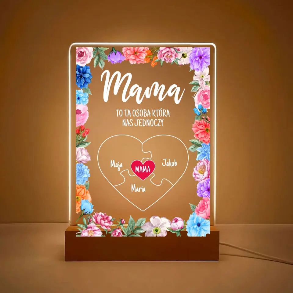 MAMA OSOBA KTÓRA NAS JEDNOCZY (Biały) - Druk na szkle, spersonalizowany prezent dla mamy