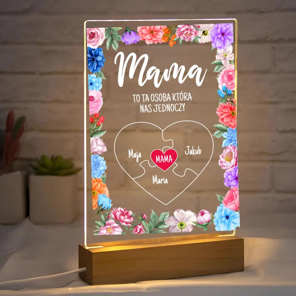 MAMA OSOBA KTÓRA NAS JEDNOCZY (Biały) - Druk na szkle, spersonalizowany prezent dla mamy