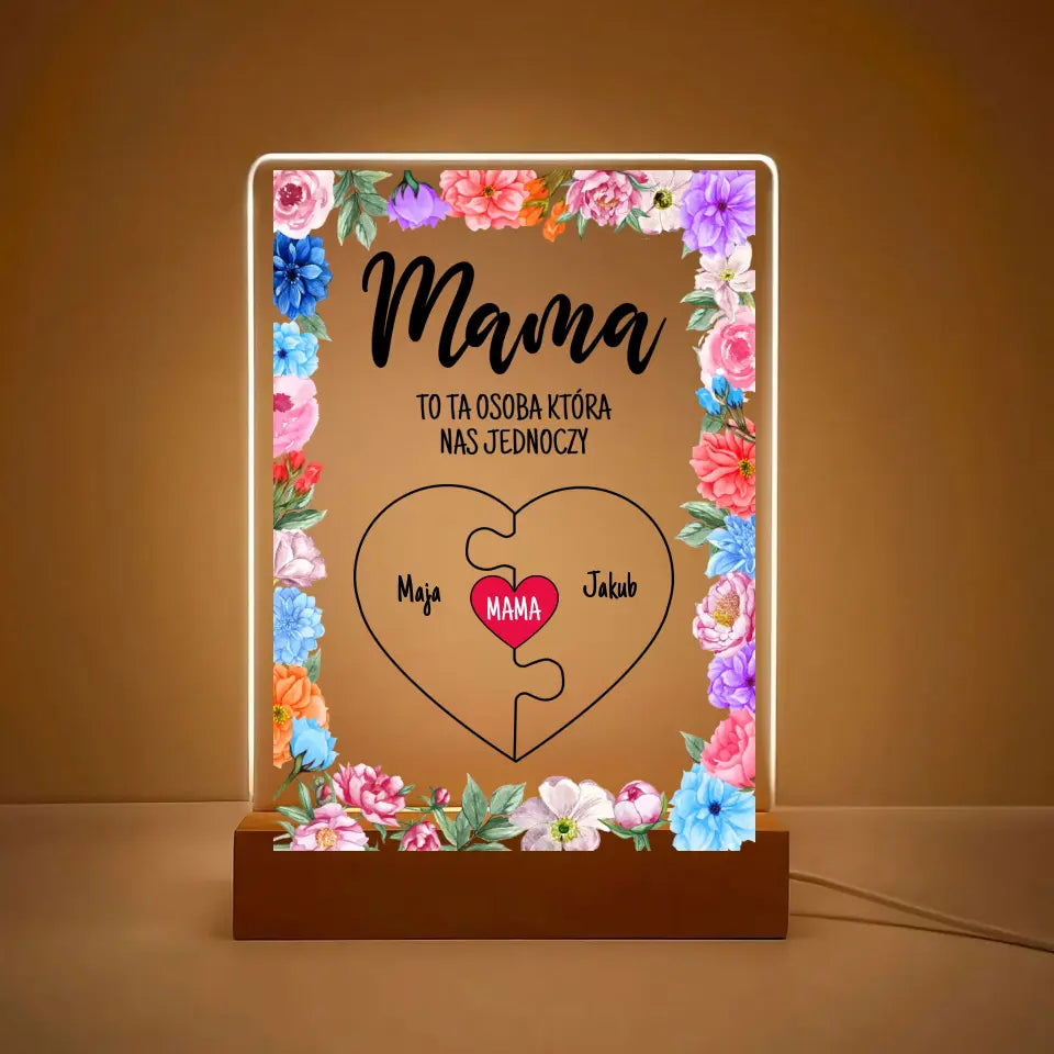 MAMA OSOBA KTÓRA NAS JEDNOCZY - Druk na szkle, spersonalizowany prezent dla mamy