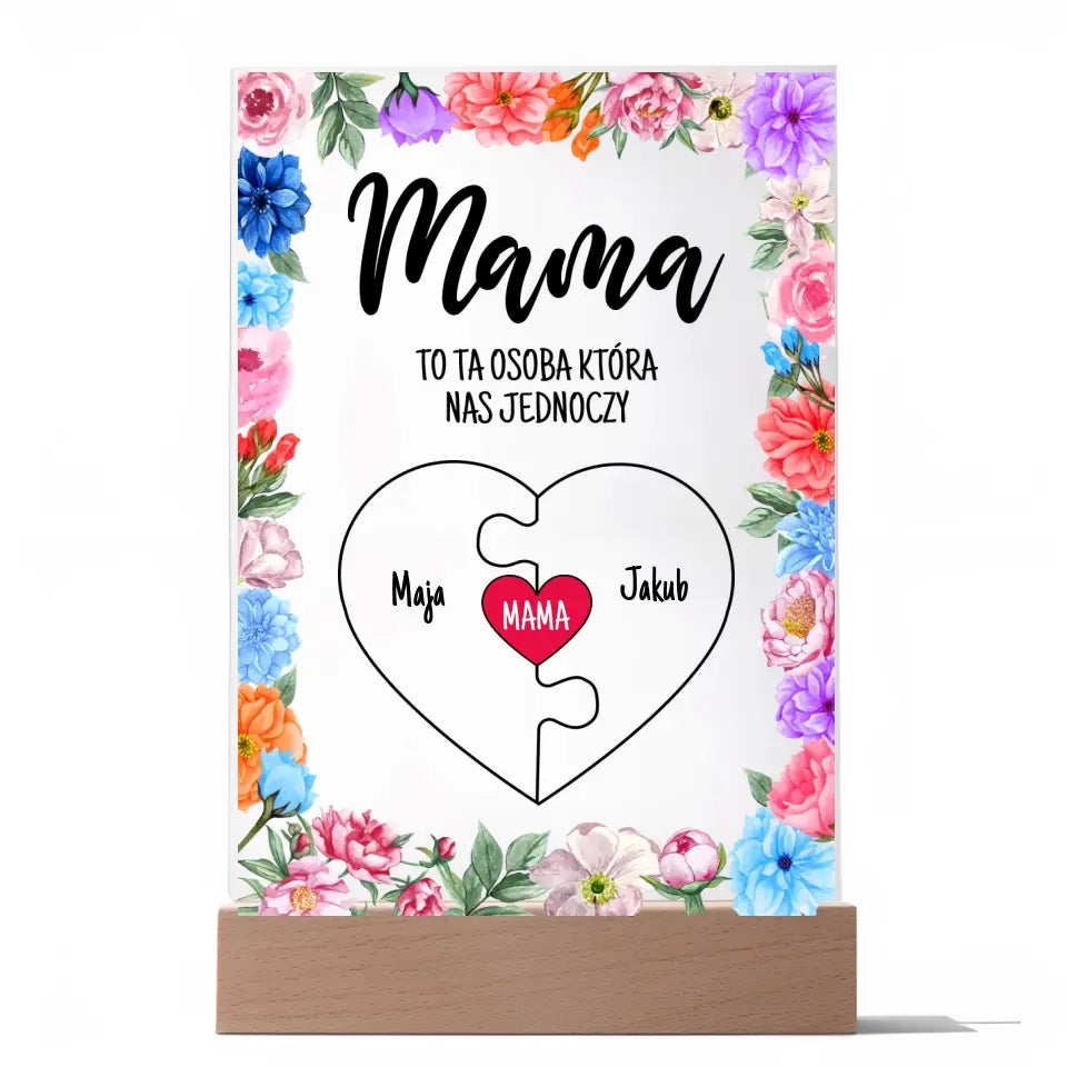 MAMA OSOBA KTÓRA NAS JEDNOCZY - Druk na szkle, spersonalizowany prezent dla mamy