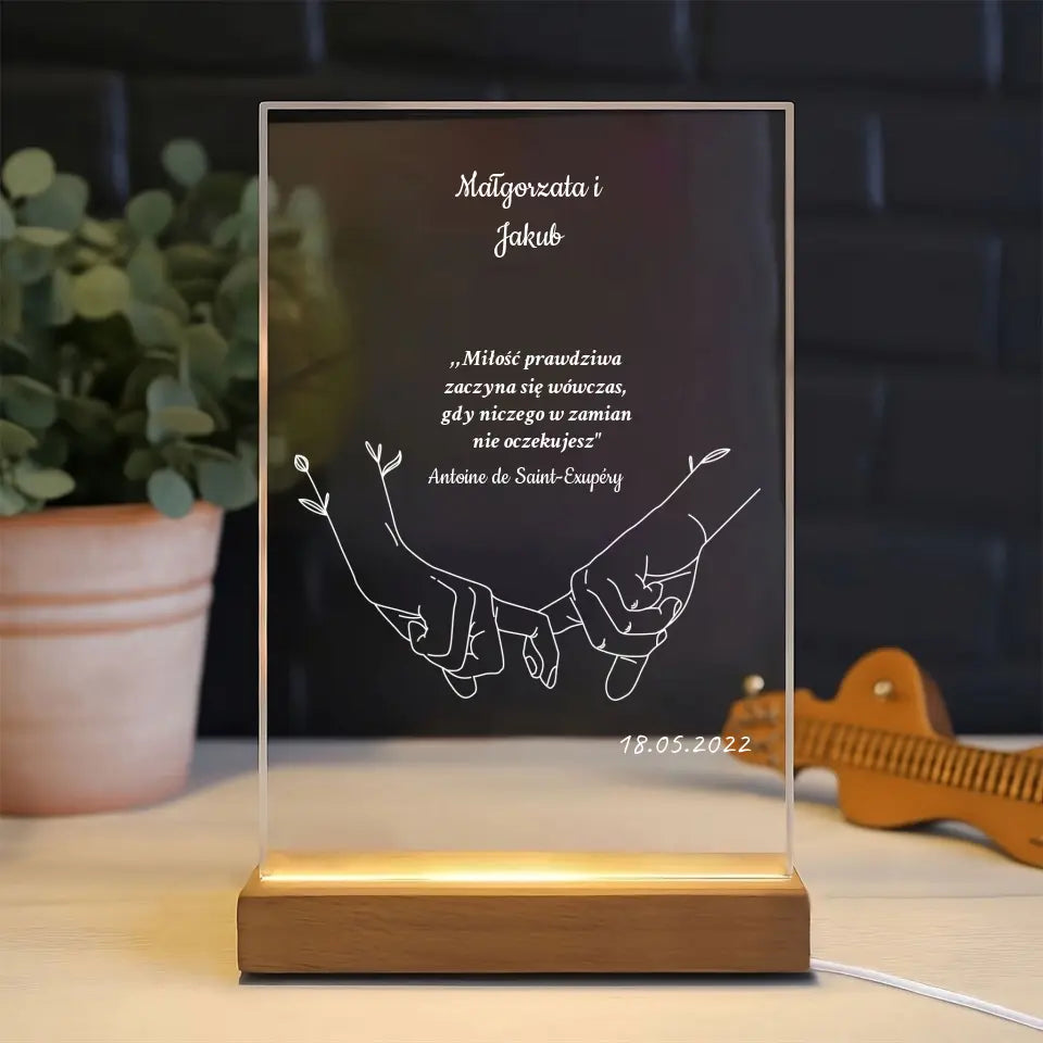 Splecione dłonie - Druk na szkle, spersonalizowany prezent dla pary