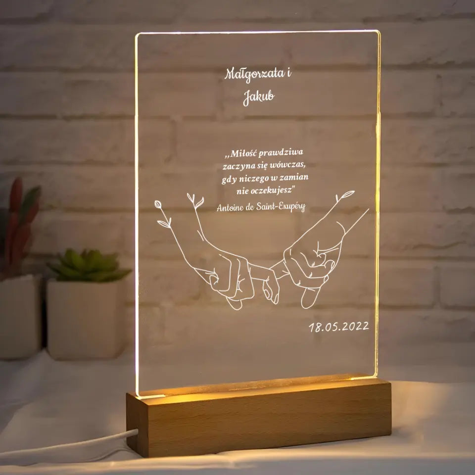 Splecione dłonie - Druk na szkle, spersonalizowany prezent dla pary