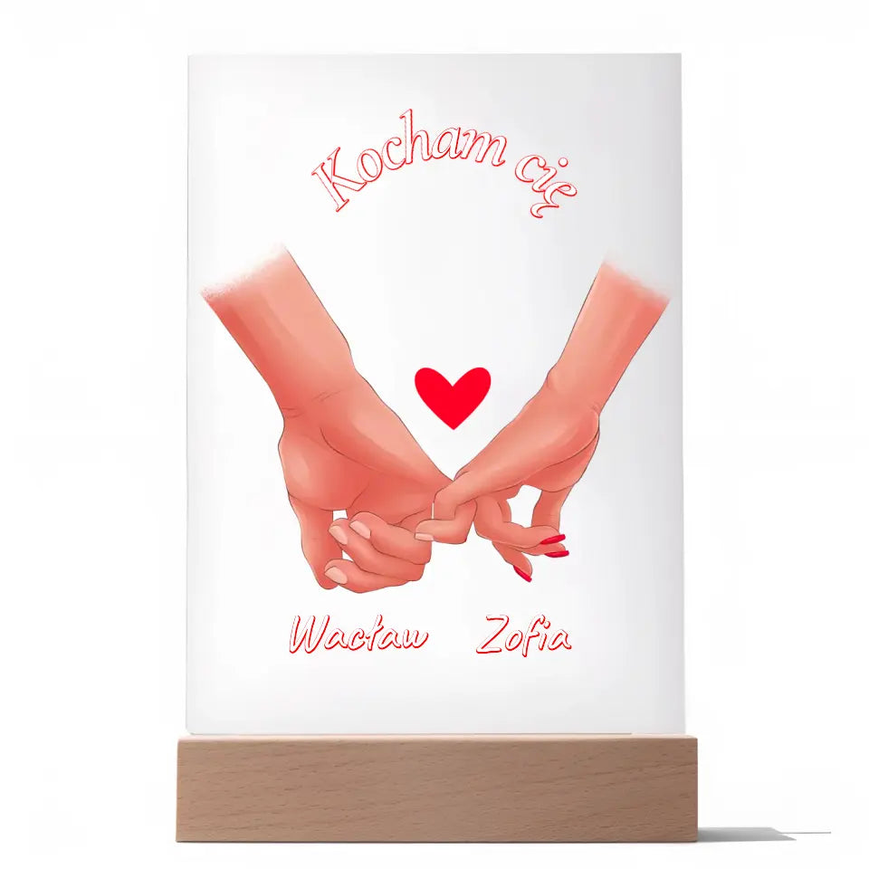 Para rąk z imionami - Druk na szkle, spersonalizowany prezent dla pary