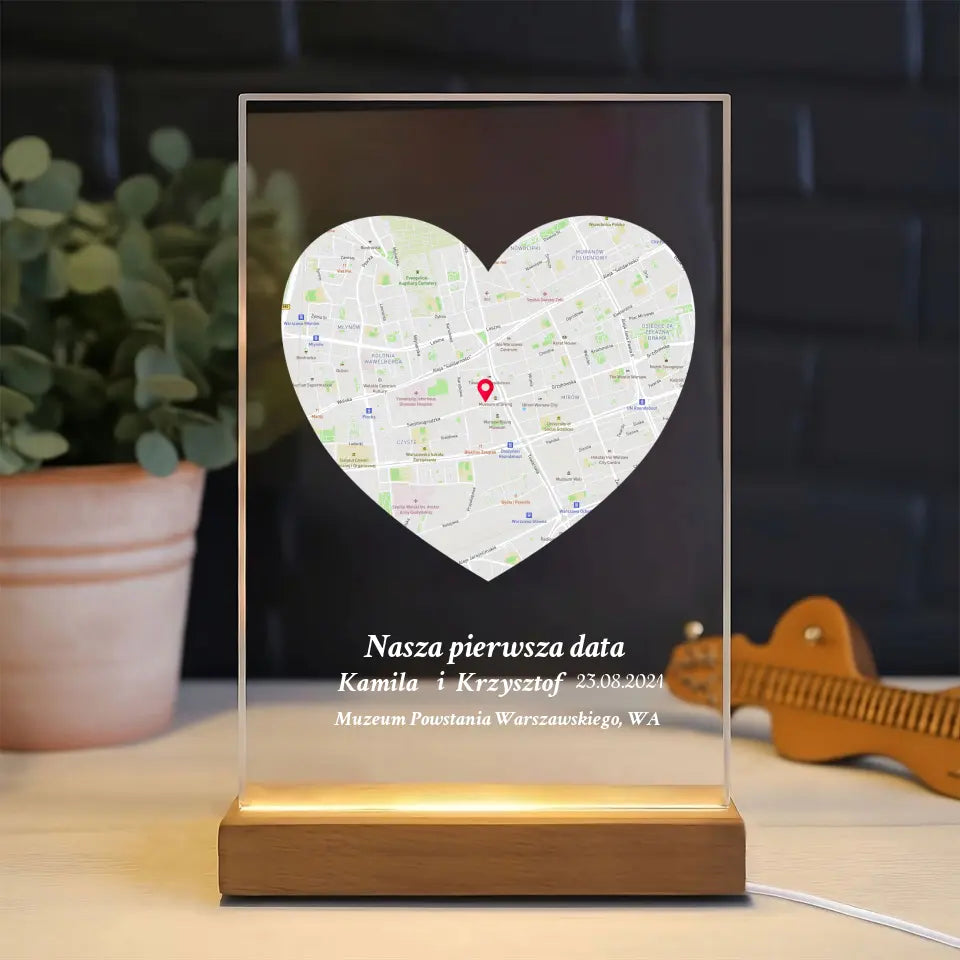 Nasza pierwsza randka (Serce) - Druk na szkle dla pary
