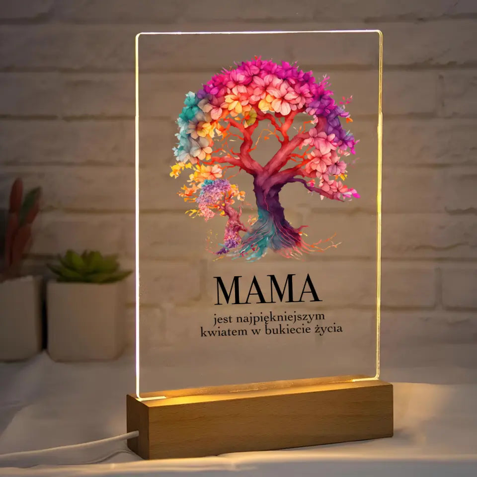 MAMA JEST NAJPIĘKNIEJSZYM KWIATEM - Druk na szkle, spersonalizowany prezent dla mamy bez nazwisk