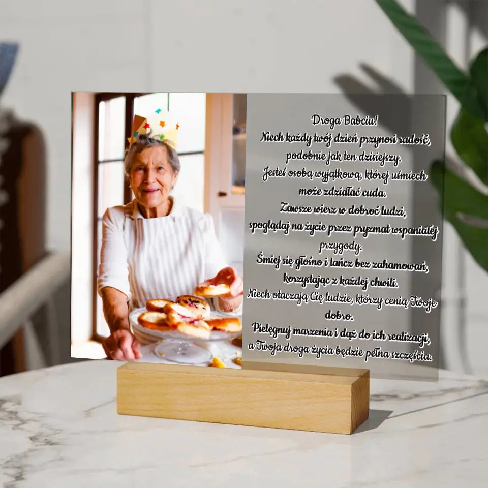 Droga Babciu - Druk na szkle, spersonalizowany prezent dla babci
