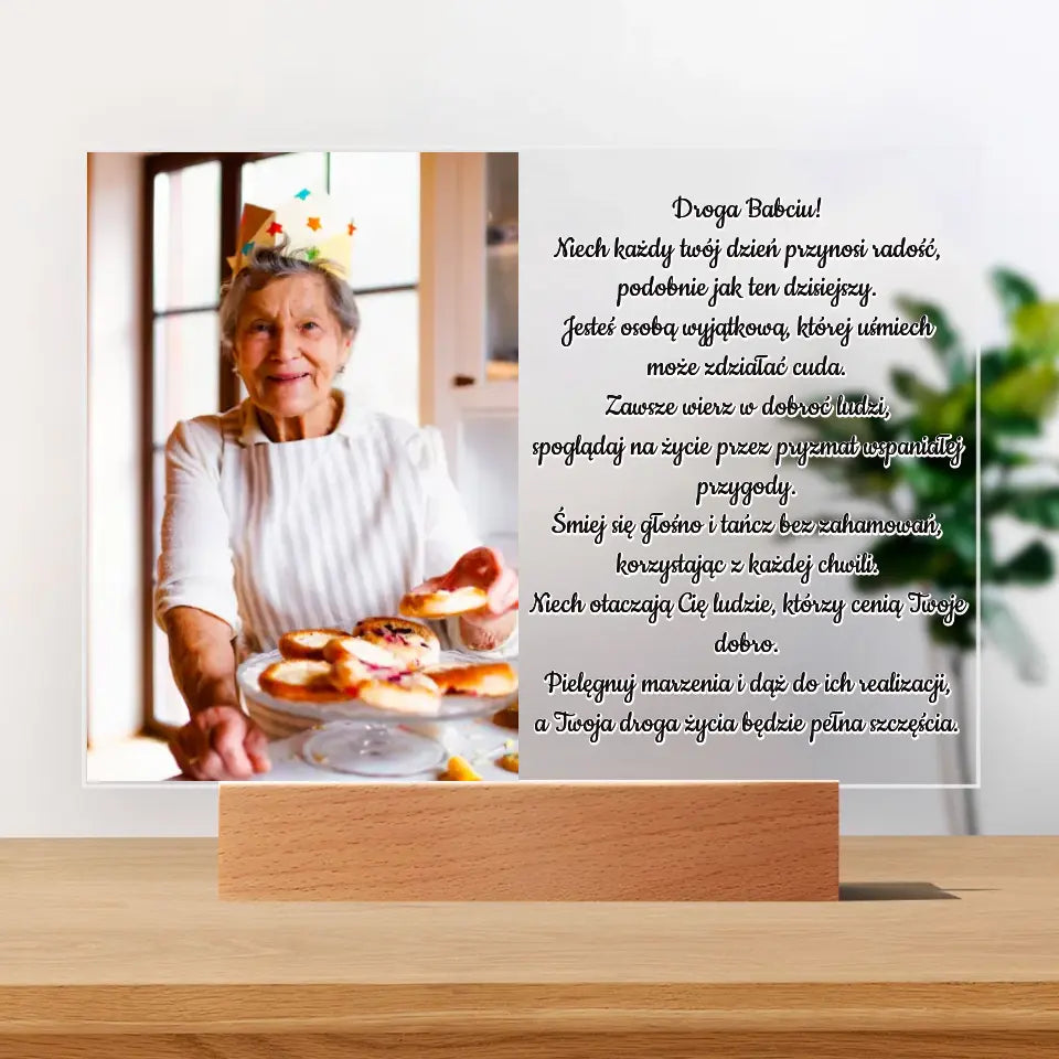 Droga Babciu - Druk na szkle, spersonalizowany prezent dla babci