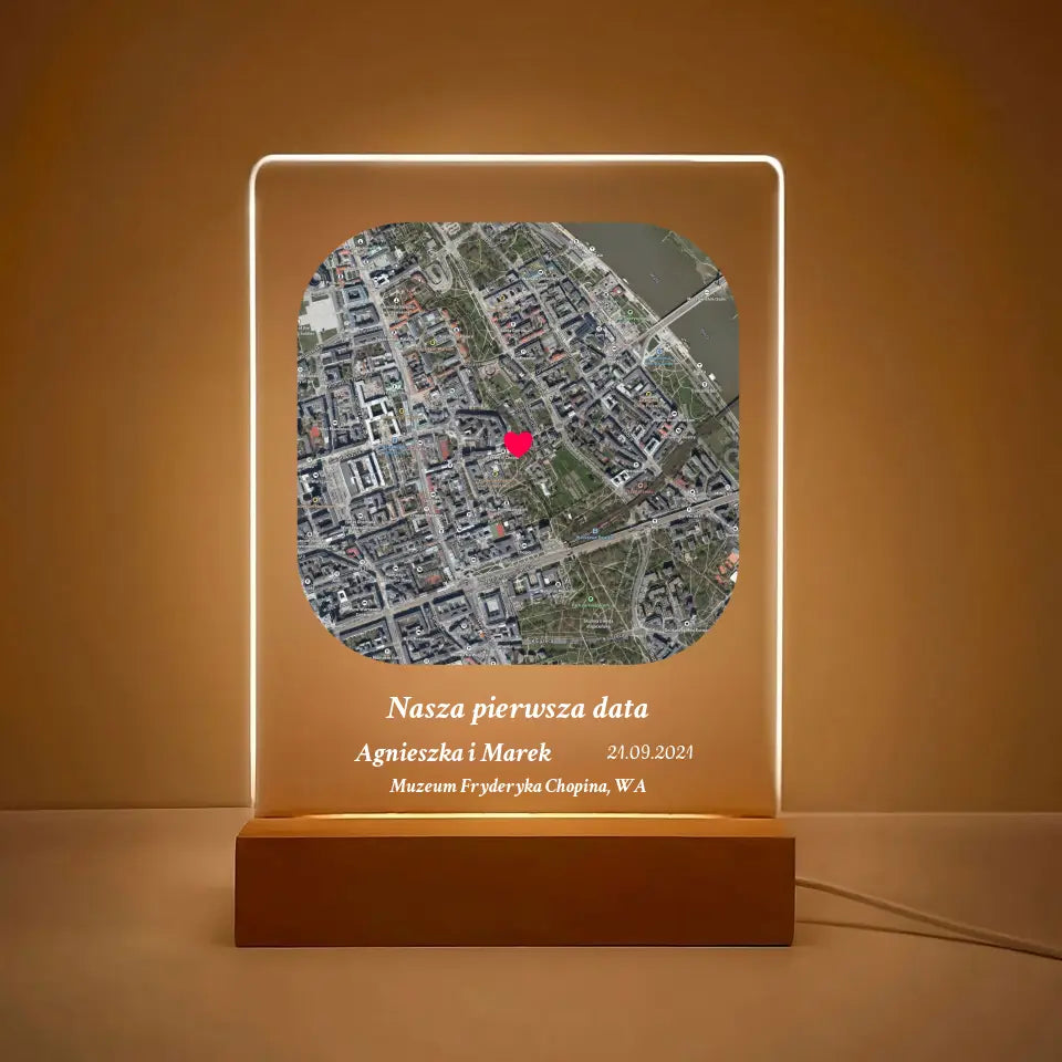 Nasza pierwsza randka (Półokrągły kwadrat) - Druk na szkle, personalizowany prezent dla pary