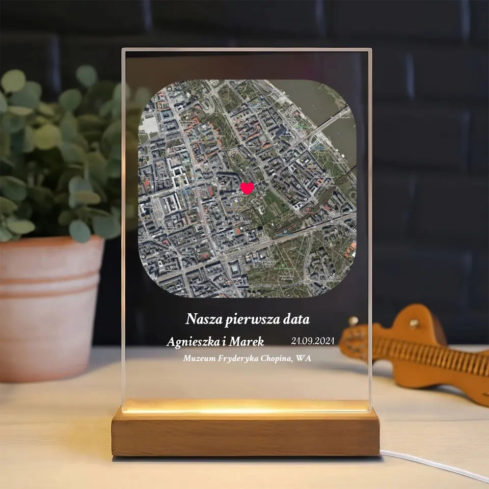 Nasza pierwsza randka (Półokrągły kwadrat) - Druk na szkle, personalizowany prezent dla pary