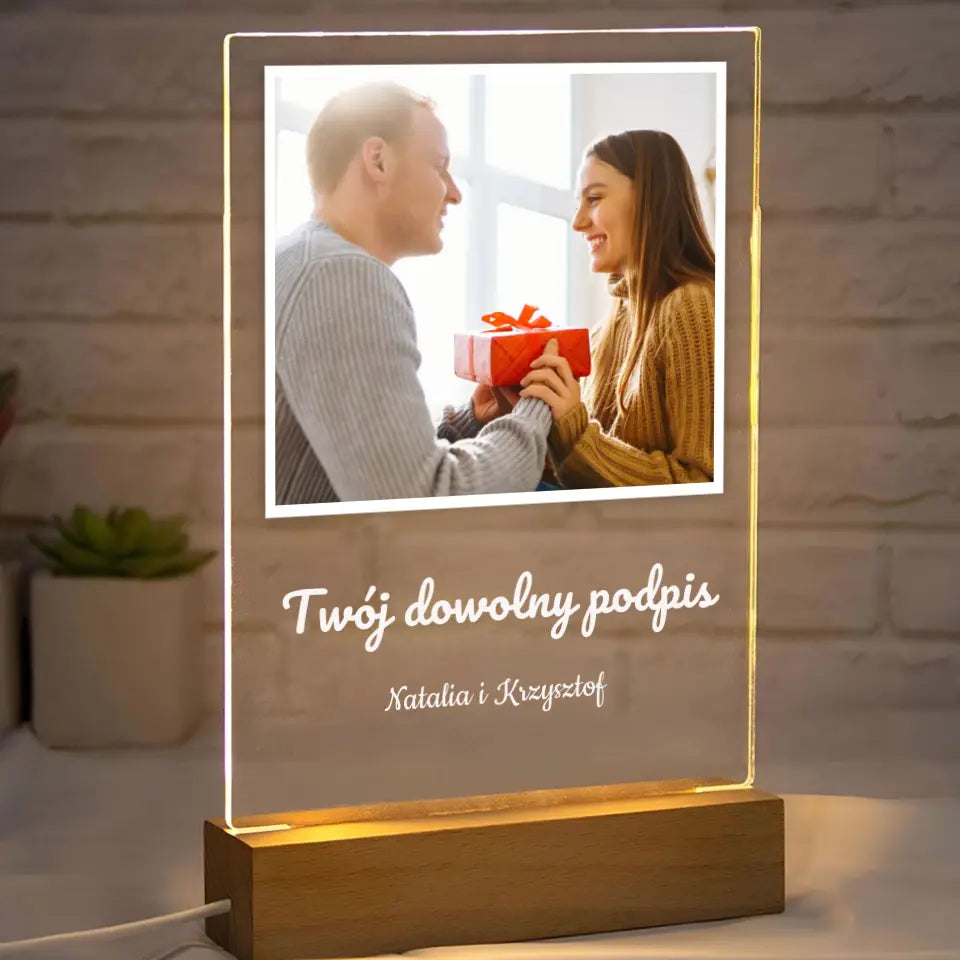 Zdjęcie z dowolnym podpisem - Druk na szkle, spersonalizowany prezent dla pary