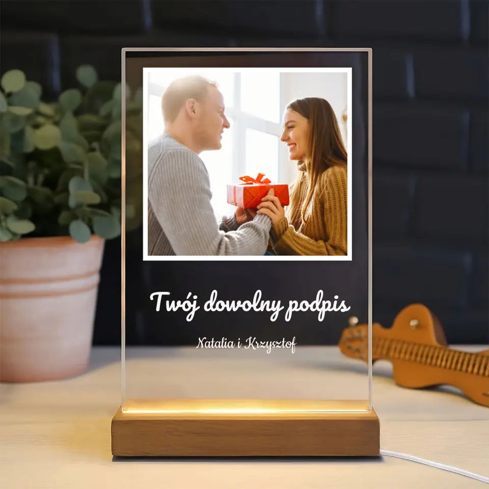 Zdjęcie z dowolnym podpisem - Druk na szkle, spersonalizowany prezent dla pary