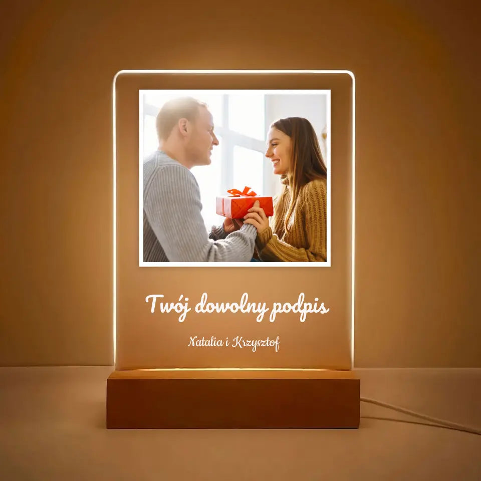Zdjęcie z dowolnym podpisem - Druk na szkle, spersonalizowany prezent dla pary