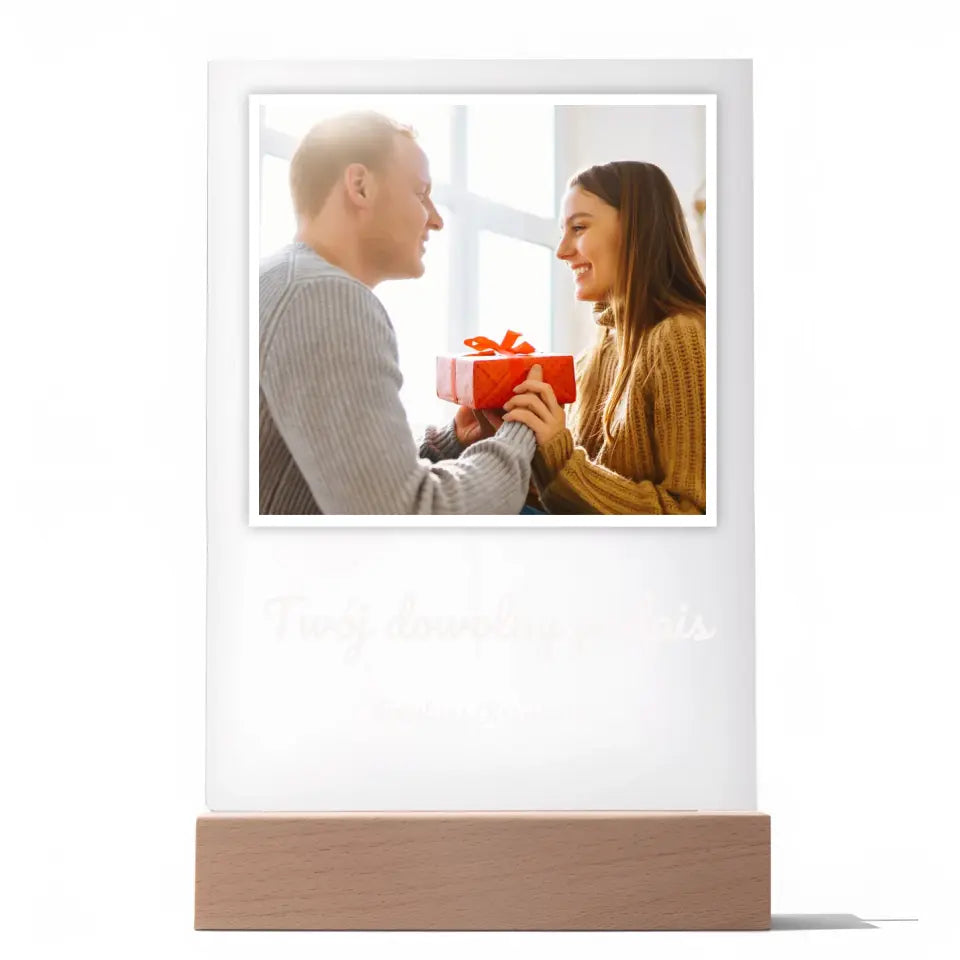 Zdjęcie z dowolnym podpisem - Druk na szkle, spersonalizowany prezent dla pary