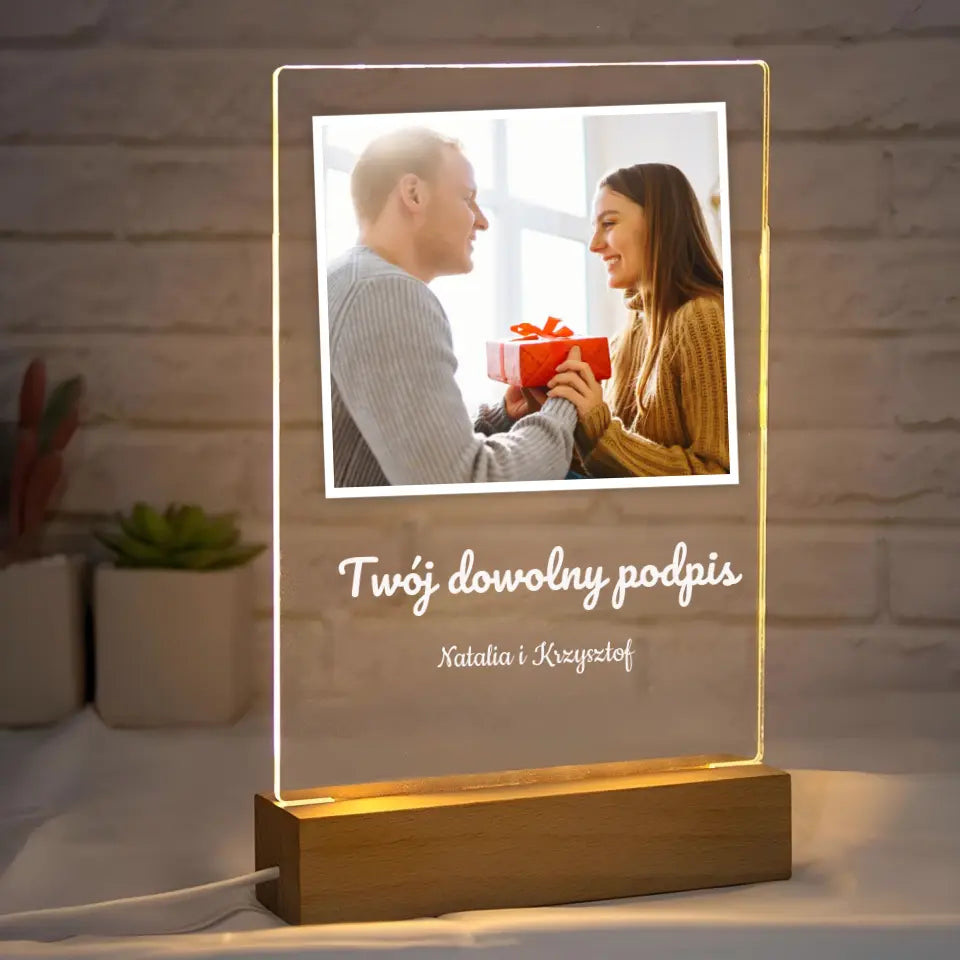 Zdjęcie z dowolnym podpisem - Druk na szkle, spersonalizowany prezent dla pary