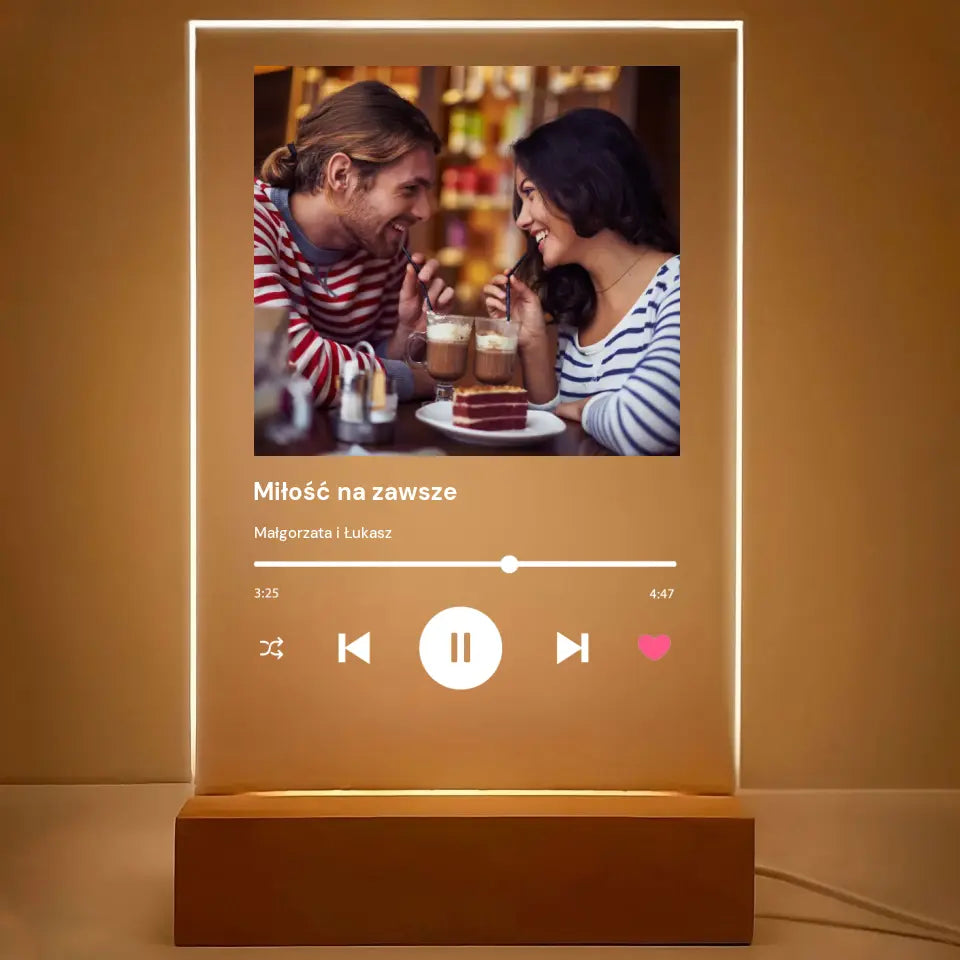 Spotify Love zdjęcie z napisem - Druk na szkle, spersonalizowany prezent dla pary