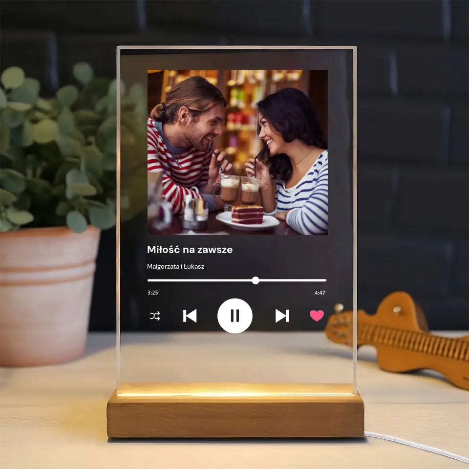 Spotify Love zdjęcie z napisem - Druk na szkle, spersonalizowany prezent dla pary