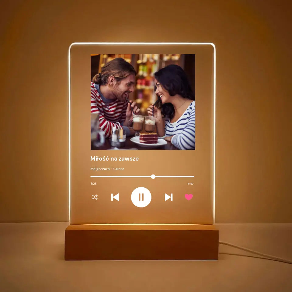 Spotify Love zdjęcie z napisem - Druk na szkle, spersonalizowany prezent dla pary